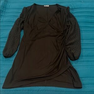 NIVYEE Black V-Neck Dress with Sheer Sleeves